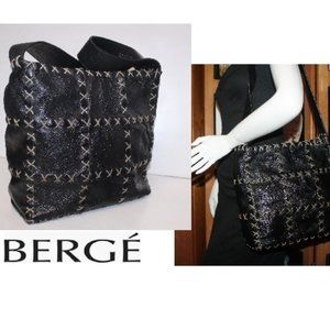 New Berge Italy Cross Stitch Soft Leather Designer Tote Shoulder Bag